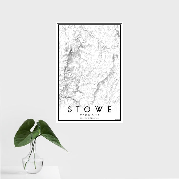 16x24 Stowe Vermont Map Print Portrait Orientation in Classic Style With Tropical Plant Leaves in Water