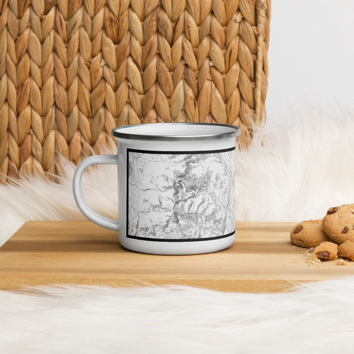 Left View Custom Stowe Vermont Map Enamel Mug in Classic on Table Top