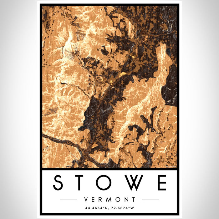 Stowe Vermont Map Print Portrait Orientation in Ember Style With Shaded Background