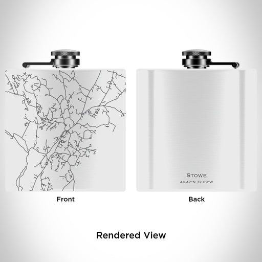 Rendered View of Stowe Vermont Map Engraving on 6oz Stainless Steel Flask in White