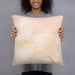 Person holding 18x18 Custom Stowe Vermont Map Throw Pillow in Watercolor