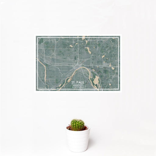 12x18 St. Paul Minnesota Map Print Landscape Orientation in Afternoon Style With Small Cactus Plant in White Planter