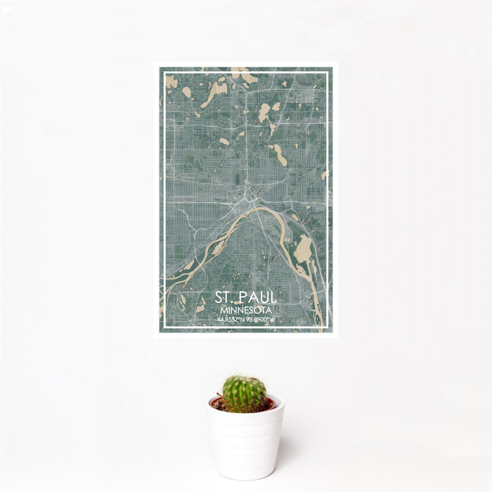 12x18 St. Paul Minnesota Map Print Portrait Orientation in Afternoon Style With Small Cactus Plant in White Planter
