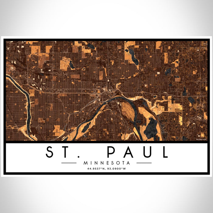 St. Paul Minnesota Map Print Landscape Orientation in Ember Style With Shaded Background
