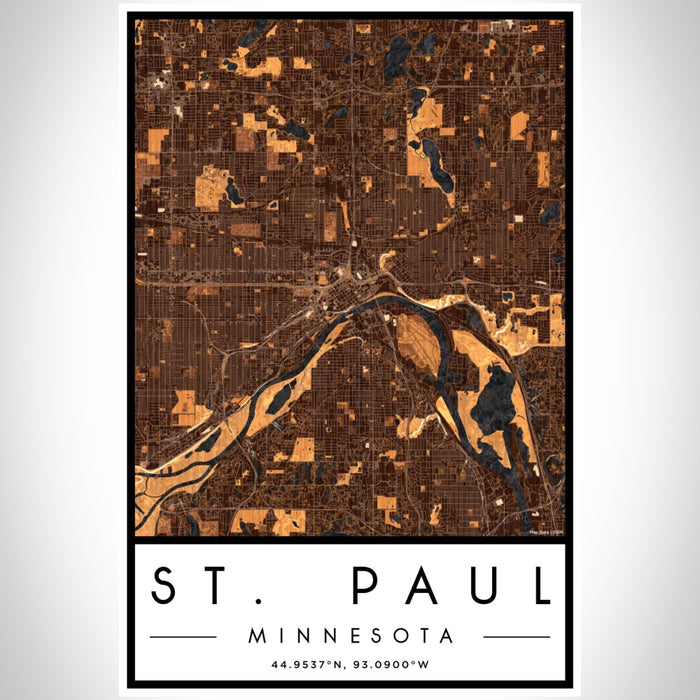 St. Paul Minnesota Map Print Portrait Orientation in Ember Style With Shaded Background
