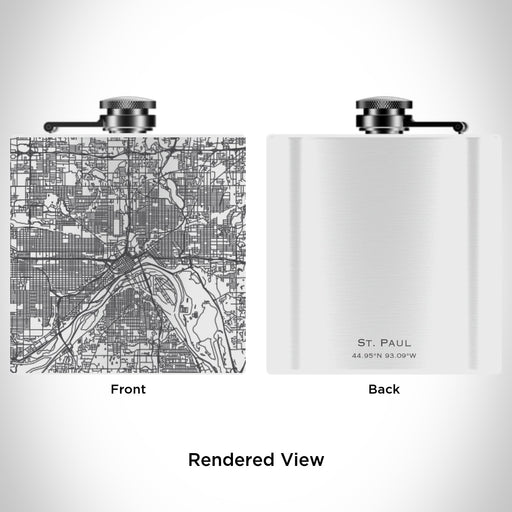 Rendered View of St. Paul Minnesota Map Engraving on 6oz Stainless Steel Flask in White