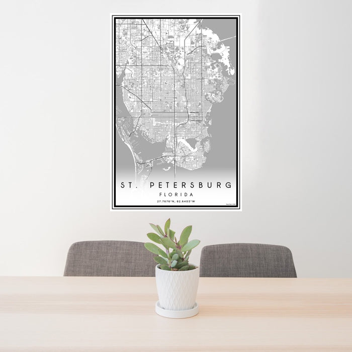 24x36 St. Petersburg Florida Map Print Portrait Orientation in Classic Style Behind 2 Chairs Table and Potted Plant