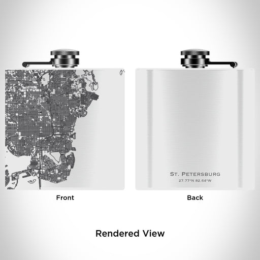 Rendered View of St. Petersburg Florida Map Engraving on 6oz Stainless Steel Flask in White