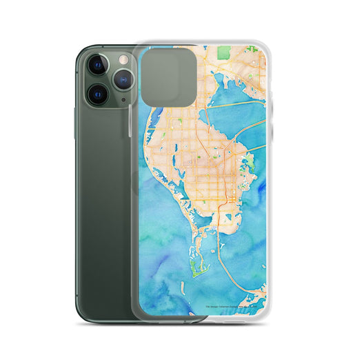 Custom St. Petersburg Florida Map Phone Case in Watercolor on Table with Laptop and Plant