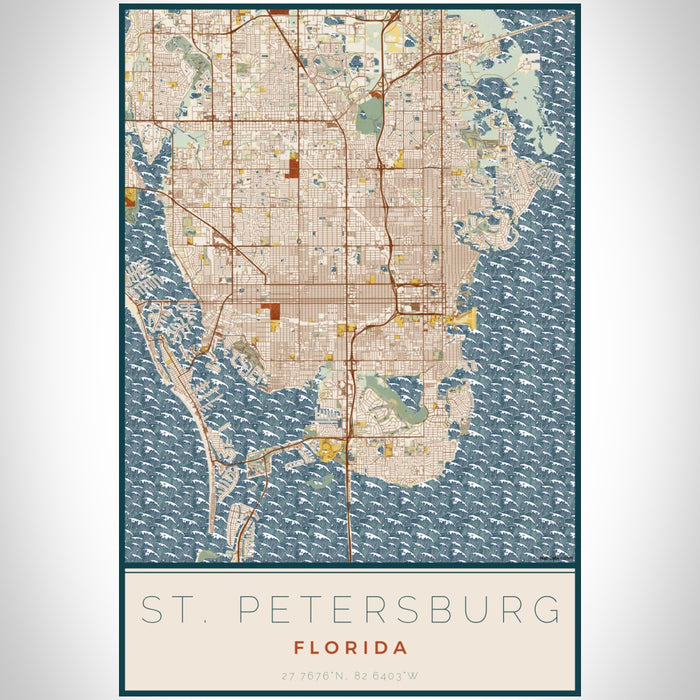 St. Petersburg Florida Map Print Portrait Orientation in Woodblock Style With Shaded Background
