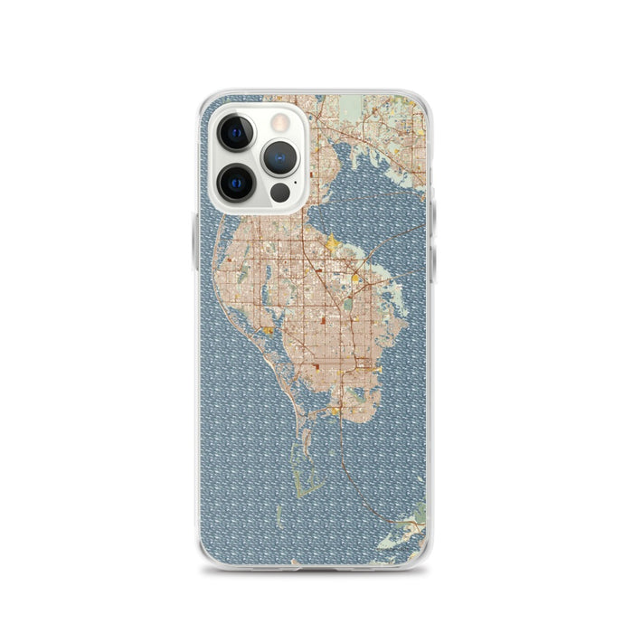 Custom St. Petersburg Florida Map iPhone 12 Pro Phone Case in Woodblock