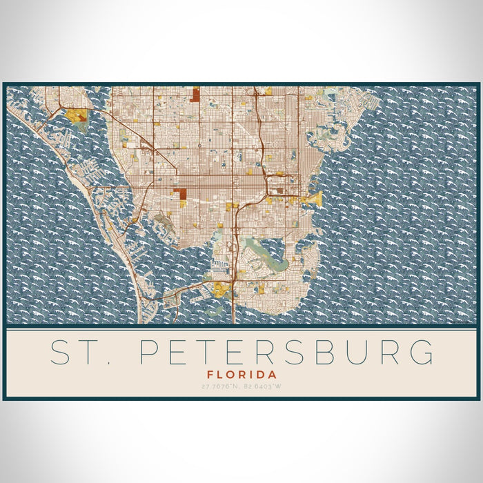 St. Petersburg Florida Map Print Landscape Orientation in Woodblock Style With Shaded Background