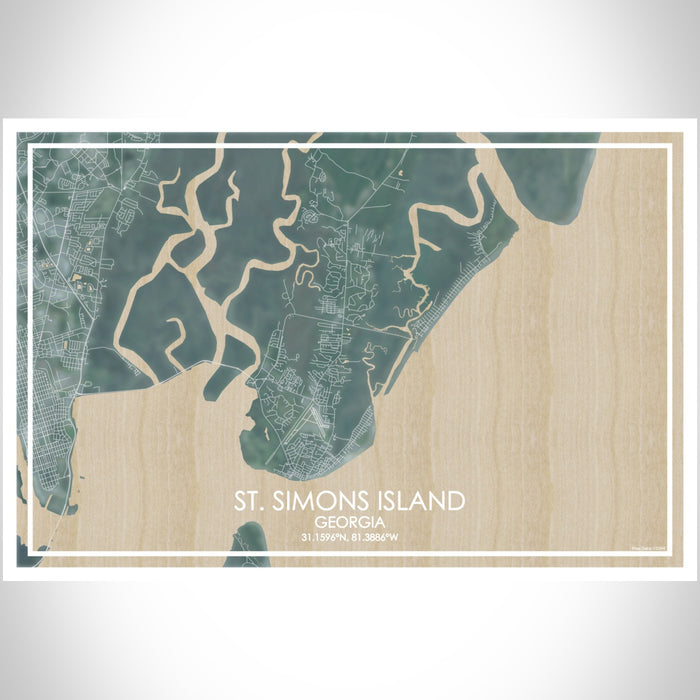 St. Simons Island Georgia Map Print Landscape Orientation in Afternoon Style With Shaded Background
