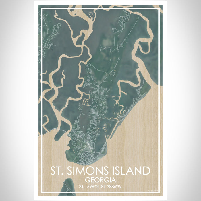 St. Simons Island Georgia Map Print Portrait Orientation in Afternoon Style With Shaded Background