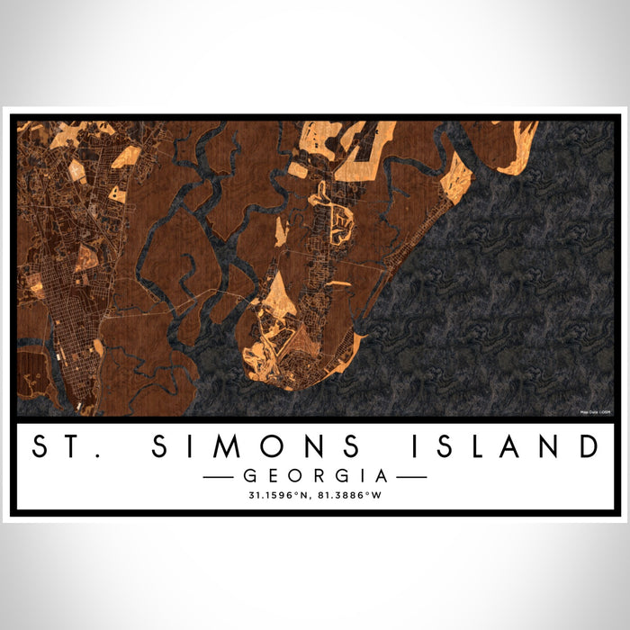 St. Simons Island Georgia Map Print Landscape Orientation in Ember Style With Shaded Background