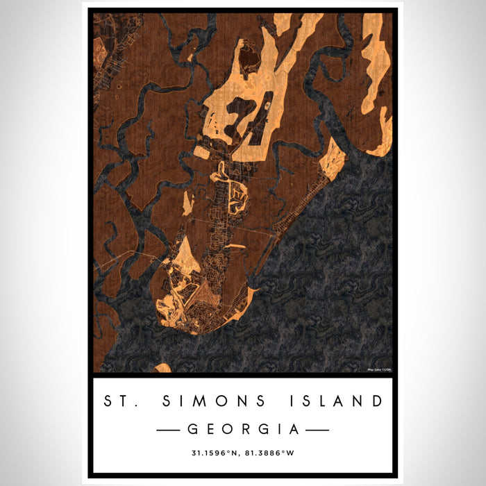 St. Simons Island Georgia Map Print Portrait Orientation in Ember Style With Shaded Background