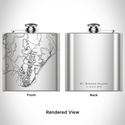 Rendered View of St. Simons Island Georgia Map Engraving on 6oz Stainless Steel Flask