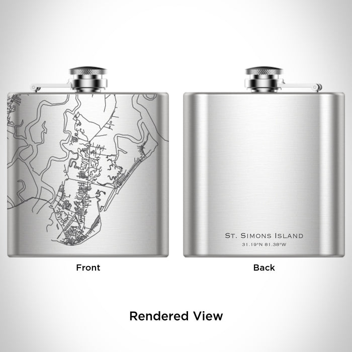 Rendered View of St. Simons Island Georgia Map Engraving on 6oz Stainless Steel Flask