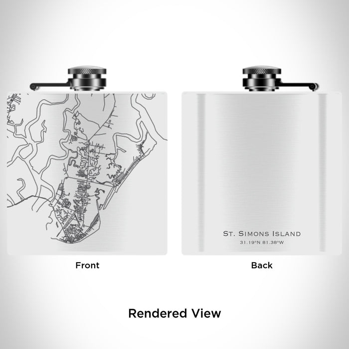 Rendered View of St. Simons Island Georgia Map Engraving on 6oz Stainless Steel Flask in White