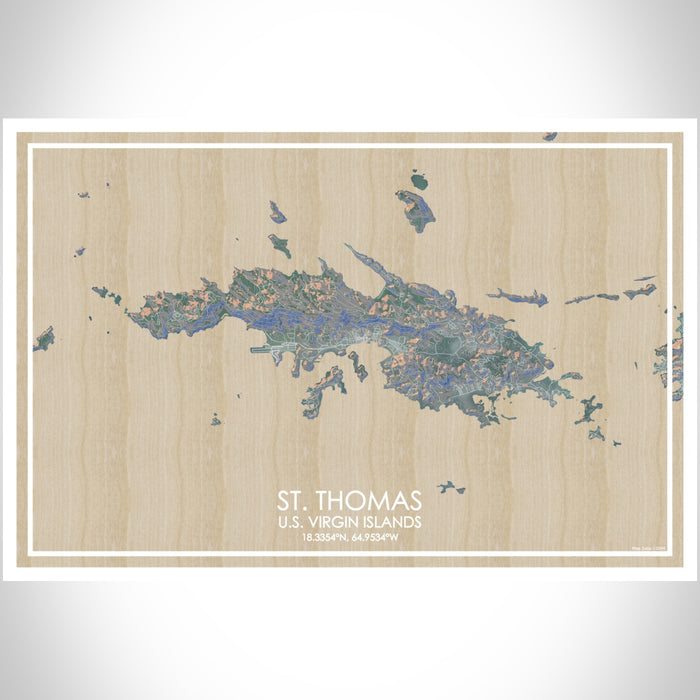 St. Thomas U.S. Virgin Islands Map Print Landscape Orientation in Afternoon Style With Shaded Background