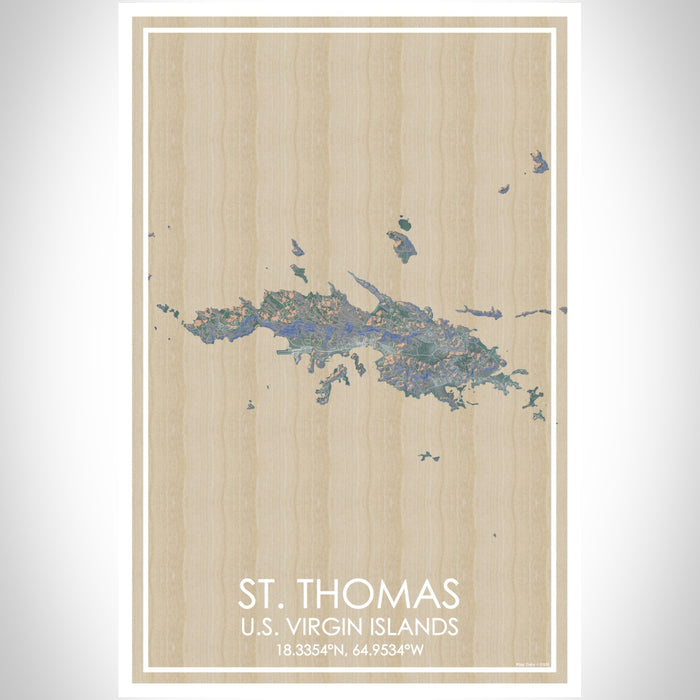 St. Thomas U.S. Virgin Islands Map Print Portrait Orientation in Afternoon Style With Shaded Background