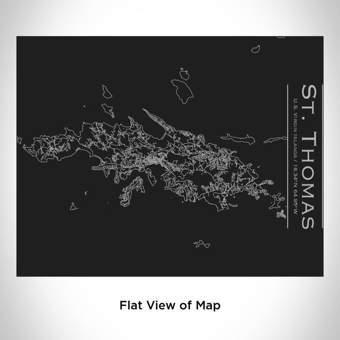 Rendered View of St. Thomas U.S. Virgin Islands Map Engraving on 20oz Stainless Steel Insulated Bottle with Bamboo Top in Black