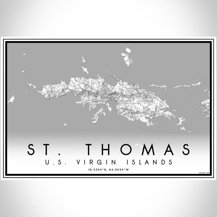 St. Thomas U.S. Virgin Islands Map Print Landscape Orientation in Classic Style With Shaded Background