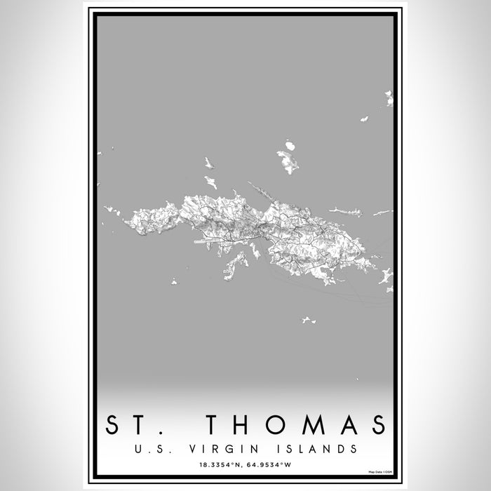 St. Thomas U.S. Virgin Islands Map Print Portrait Orientation in Classic Style With Shaded Background