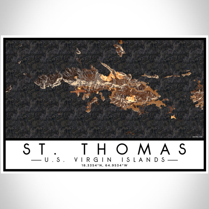 St. Thomas U.S. Virgin Islands Map Print Landscape Orientation in Ember Style With Shaded Background