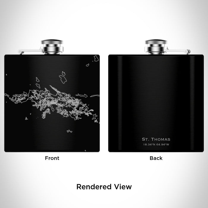 Rendered View of St. Thomas U.S. Virgin Islands Map Engraving on 6oz Stainless Steel Flask in Black