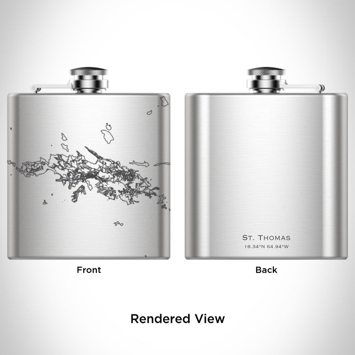 Rendered View of St. Thomas U.S. Virgin Islands Map Engraving on 6oz Stainless Steel Flask