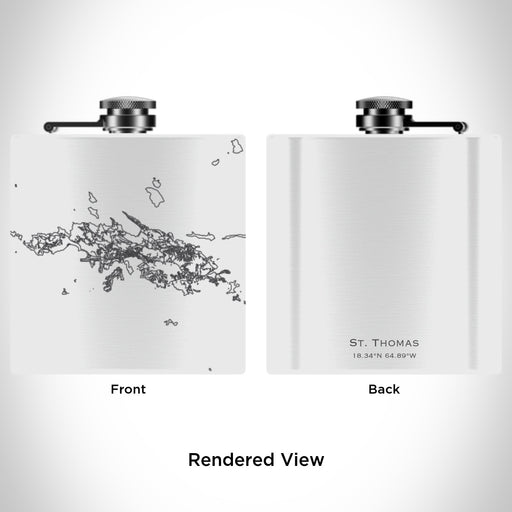 Rendered View of St. Thomas U.S. Virgin Islands Map Engraving on 6oz Stainless Steel Flask in White