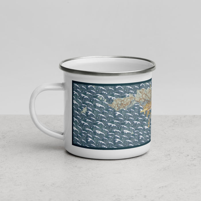 Left View Custom St. Thomas U.S. Virgin Islands Map Enamel Mug in Woodblock