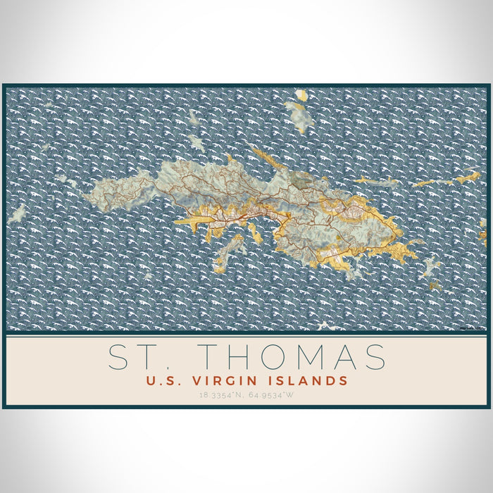St. Thomas U.S. Virgin Islands Map Print Landscape Orientation in Woodblock Style With Shaded Background