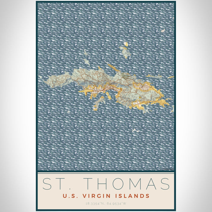 St. Thomas U.S. Virgin Islands Map Print Portrait Orientation in Woodblock Style With Shaded Background