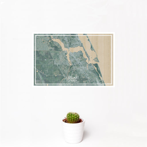 12x18 Stuart Florida Map Print Landscape Orientation in Afternoon Style With Small Cactus Plant in White Planter