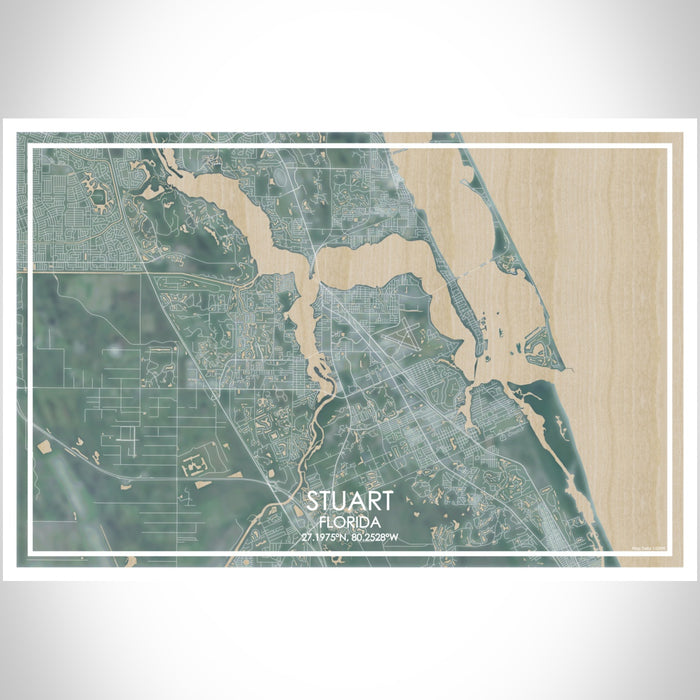 Stuart Florida Map Print Landscape Orientation in Afternoon Style With Shaded Background