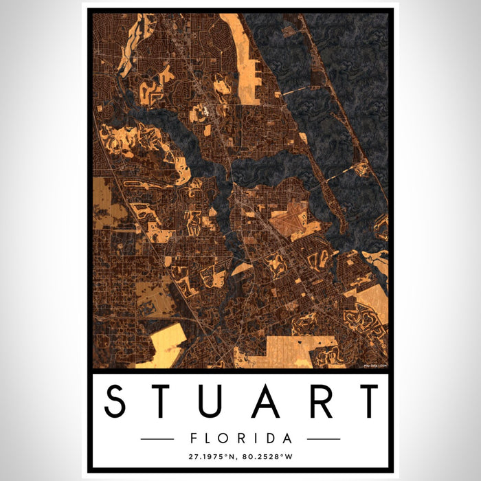 Stuart Florida Map Print Portrait Orientation in Ember Style With Shaded Background
