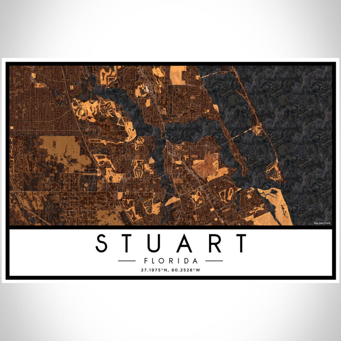 Stuart Florida Map Print Landscape Orientation in Ember Style With Shaded Background
