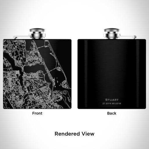 Rendered View of Stuart Florida Map Engraving on 6oz Stainless Steel Flask in Black