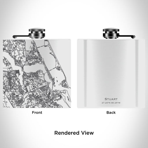 Rendered View of Stuart Florida Map Engraving on 6oz Stainless Steel Flask in White