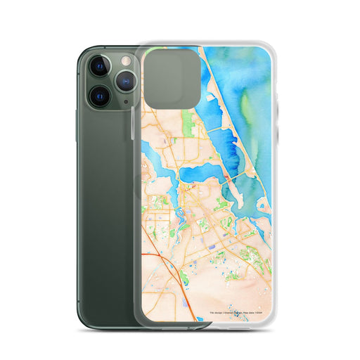 Custom Stuart Florida Map Phone Case in Watercolor on Table with Laptop and Plant