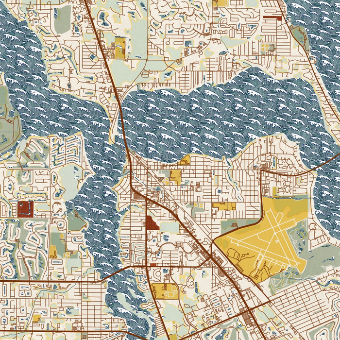 Stuart Florida Map Print in Woodblock Style Zoomed In Close Up Showing Details