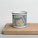 Front View Custom Stuart Florida Map Enamel Mug in Woodblock on Cutting Board