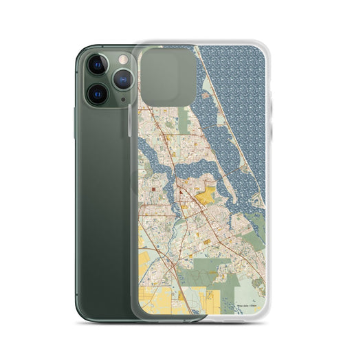 Custom Stuart Florida Map Phone Case in Woodblock on Table with Laptop and Plant