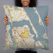 Person holding 22x22 Custom Stuart Florida Map Throw Pillow in Woodblock