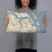Person holding 20x12 Custom Stuart Florida Map Throw Pillow in Woodblock