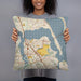 Person holding 18x18 Custom Stuart Florida Map Throw Pillow in Woodblock