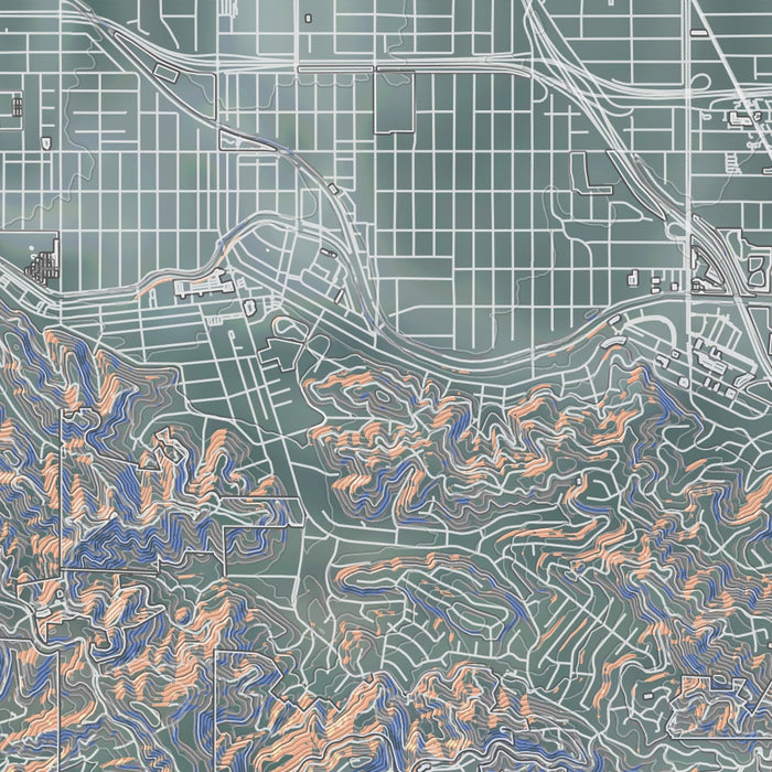 Studio City California Map Print in Afternoon Style Zoomed In Close Up Showing Details