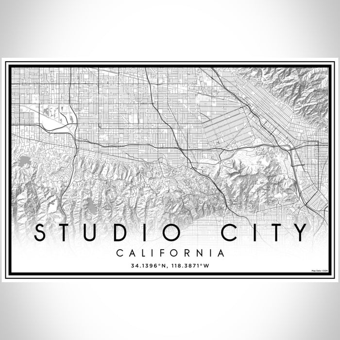 Studio City California Map Print Landscape Orientation in Classic Style With Shaded Background